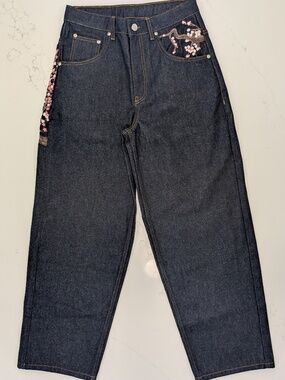 Derschutze Blossom Embroidery Raw Denim Jeans Women's 28 - FITS 30